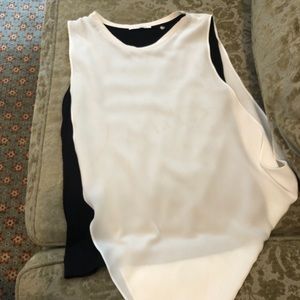 BLACK /white TAHARI asymmetrical blouse M